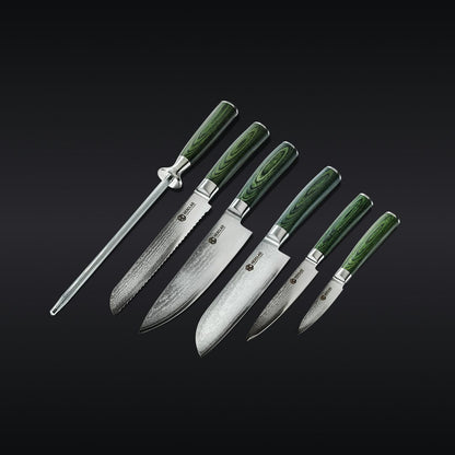Essential Damascus Steel Knife Set, 6-pc (Green)